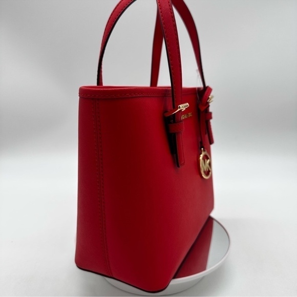 Michael Kors Jet Set Travel Extra-Small Top Zip Tote Bag Red/Gold - Picture 5 of 10